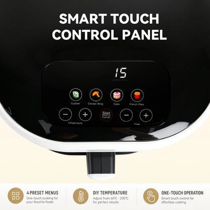 Air Fryer 5L with Touch Control, Adjustable Ttemperature up to 200°C, 0-60-Minute Timer, 4 Preset Menus, Oil-Free Cooking, and 1350W Power, Ideal for Families of 3-5 People.