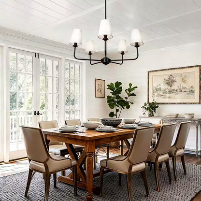 31.5 In.5-Light Modern Kitchen Island Pendant Lighting Fixture,Classic Black Chandelier W/ Linen Shades for Dining Room