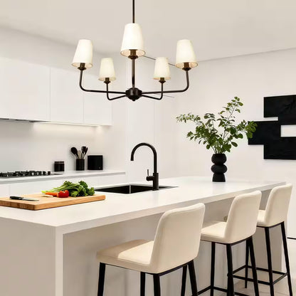 31.5 In.5-Light Modern Kitchen Island Pendant Lighting Fixture,Classic Black Chandelier W/ Linen Shades for Dining Room