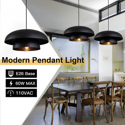 15.7" Black Modern Pendant Light Fixtures, Kitchen Lighting Fixtures Ceiling Hanging Light Fixtures, Farmhouse Large Pendant Light for Kitchen Island Lighting Hanging Lamp