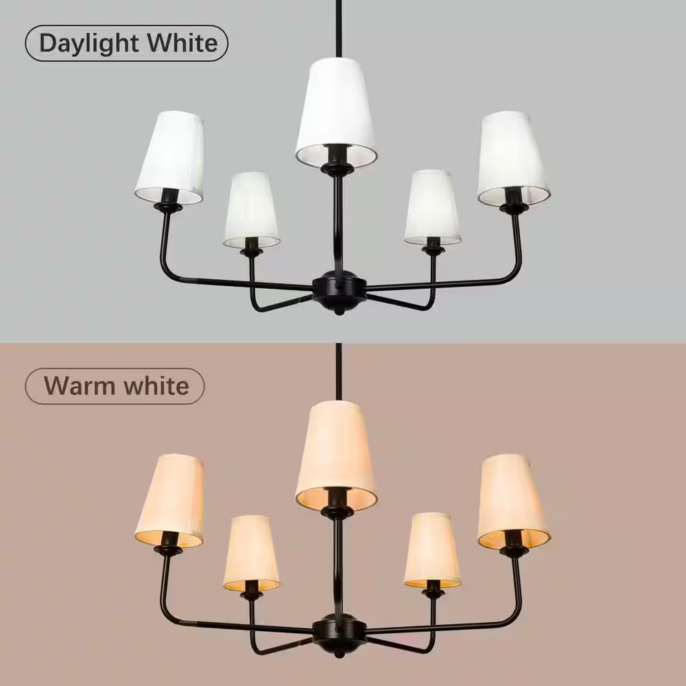 31.5 In.5-Light Modern Kitchen Island Pendant Lighting Fixture,Classic Black Chandelier W/ Linen Shades for Dining Room