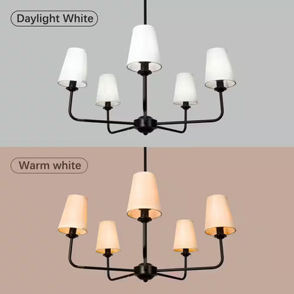 31.5 In.5-Light Modern Kitchen Island Pendant Lighting Fixture,Classic Black Chandelier W/ Linen Shades for Dining Room