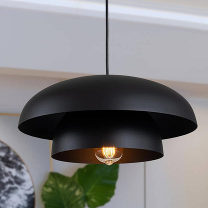 15.7" Black Modern Pendant Light Fixtures, Kitchen Lighting Fixtures Ceiling Hanging Light Fixtures, Farmhouse Large Pendant Light for Kitchen Island Lighting Hanging Lamp
