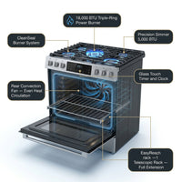 RRG361TS 36" Gas Range Oven with Timer - Stainless Steel, Sealed Burners, Convection Fan, Easy Reach Racks — How It Works