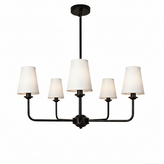 31.5 In.5-Light Modern Kitchen Island Pendant Lighting Fixture,Classic Black Chandelier W/ Linen Shades for Dining Room