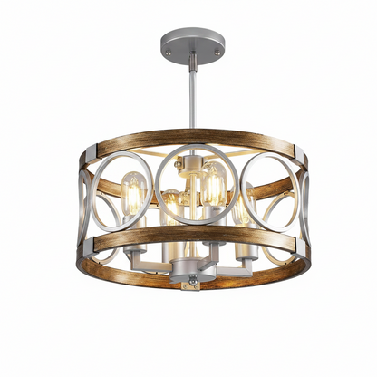 Silver Farmhouse Chandelier Light Fixture, 4-Light Kitchen Lighting Fixture Ceiling Mount, Rustic round Ceiling Hanging Kitchen Island Lighting for Dining Room Bedroomxture