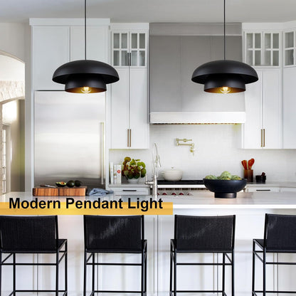 15.7" Black Modern Pendant Light Fixtures, Kitchen Lighting Fixtures Ceiling Hanging Light Fixtures, Farmhouse Large Pendant Light for Kitchen Island Lighting Hanging Lamp